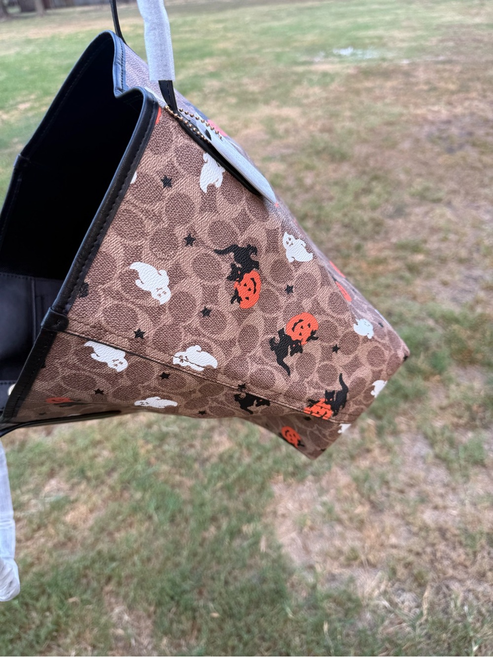 Coach Brown Halloween Ghost & Pumpkin Tote with Black Handles - Picture 9 of 13